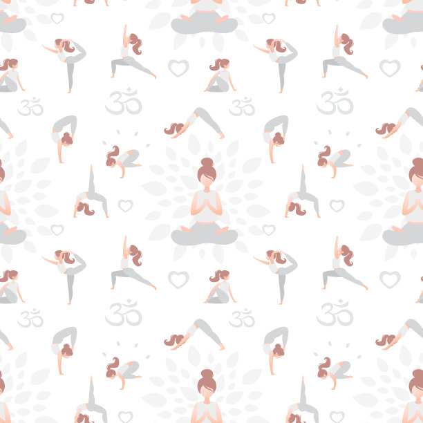 天衣无缝的模式与不同瑜伽姿势的女人，图片下载