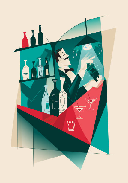 复古马提尼调酒师-立体主义艺术品图片下载