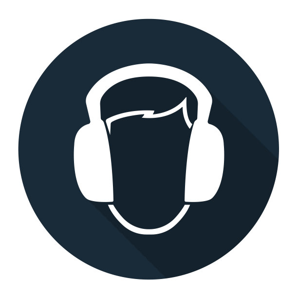 符号戴耳套标志，黑色背景，矢量插图图片下载