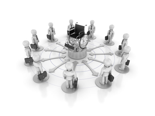 团队商务人士与轮椅- 3D渲染图片下载