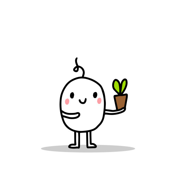 可爱的卡通男人与植物在花盆。手绘矢量插图图片下载