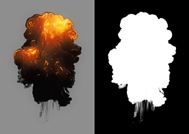 侧视图爆炸与烟雾(包括alpha通道和剪切路径，所以你可以放置自己的背景)图片下载
