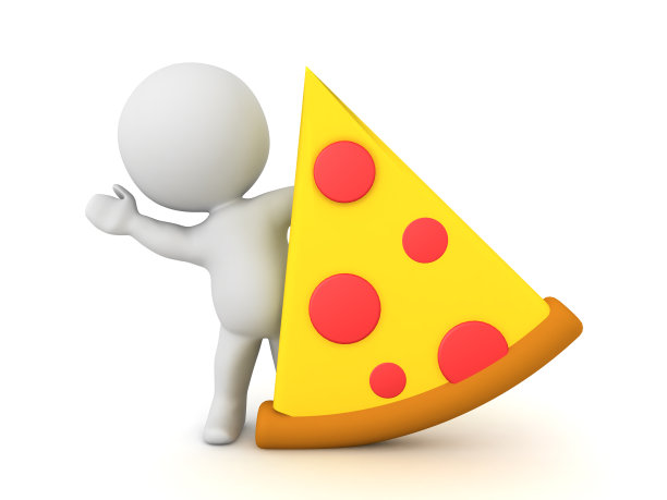 3D角色从后面挥舞披萨片图片下载