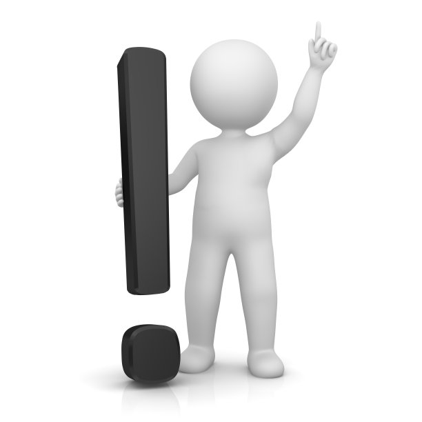 感叹号3d黑色指向欢呼站棍人物人孤立在白色的背景图片下载