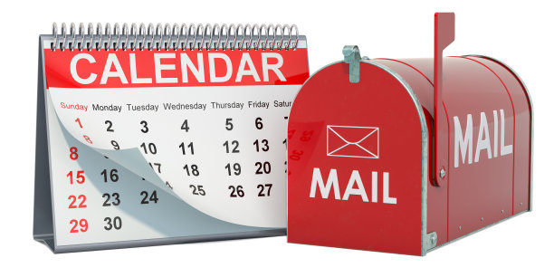 带有邮箱的台历，白色背景上独立的3D渲染图片下载