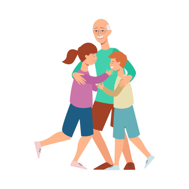 维平家爷爷抱着女孩和男孩图片下载