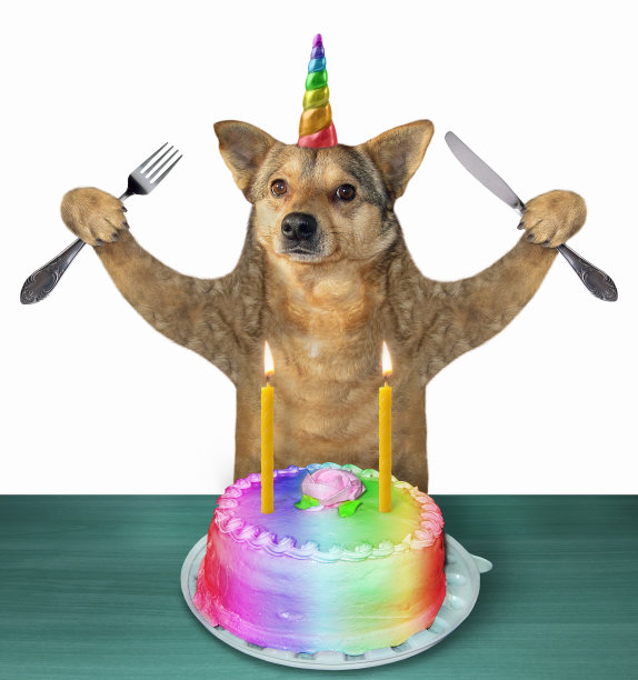 狗独角兽吃蛋糕2图片下载