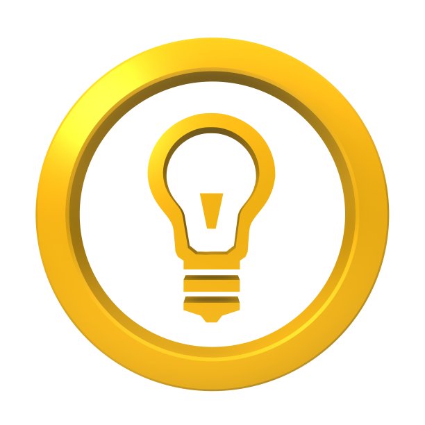 创意标志灯泡符号灵感创新图标黄金3d渲染图形图像标志按钮隔离在高分辨率的白色背景图片下载