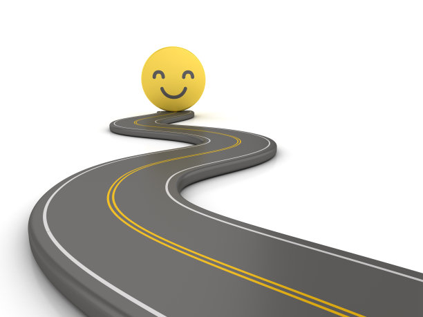 蜿蜒的3D道路与微笑表情- 3D渲染图片下载