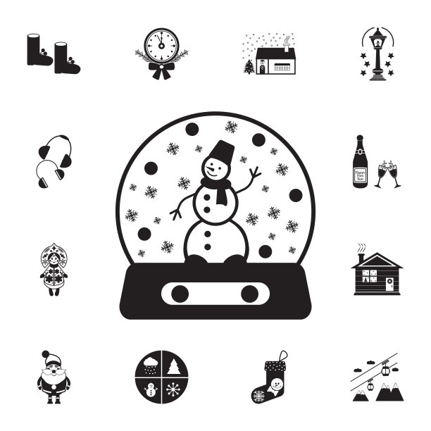 里面有雪和雪人的水晶球图标。系列元素圣诞假日或新年图标。冬季优质平面设计收集图标的网站图片下载
