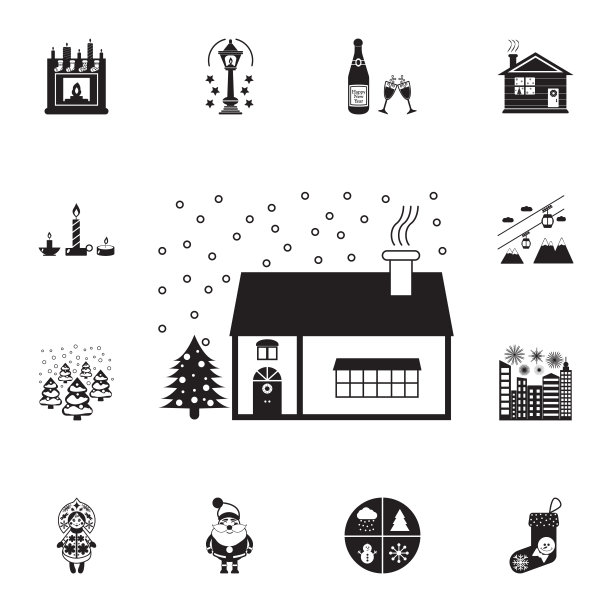 圣诞节装饰房子图标。系列元素圣诞假日或新年图标。冬季优质平面设计收集图标，为网站，网页设计图片下载