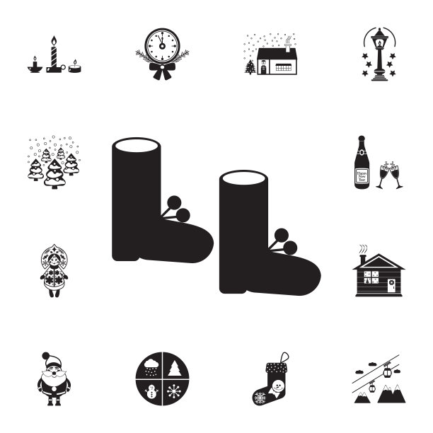 圣诞靴图标。系列元素圣诞假日或新年图标。冬季优质平面设计收集图标，为网站，网页设计图片下载