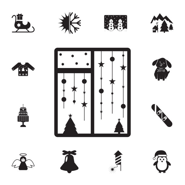 圣诞节窗口图标。系列元素圣诞假日或新年图标。冬季优质平面设计收集图标，为网站，网页设计图片下载