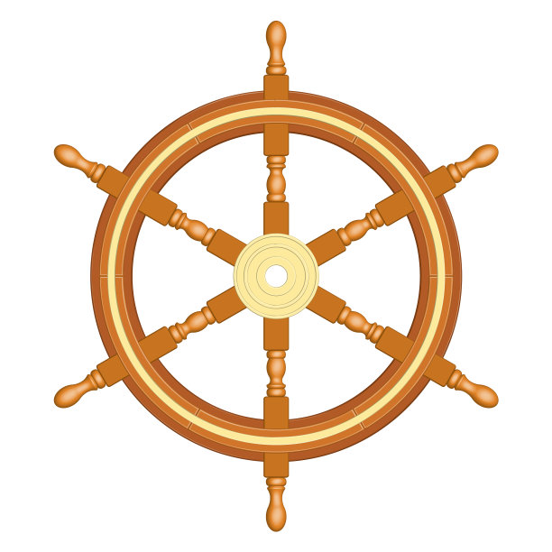 航海船轮。木制和黄铜轮毂。3 d效果矢量图片下载