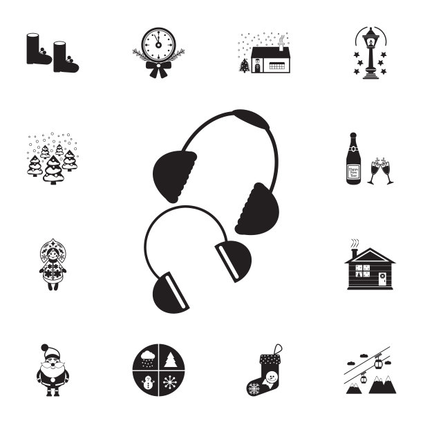 冬季耳套图标。系列元素圣诞假日或新年图标。冬季优质平面设计收集图标，为网站，网页设计图片下载