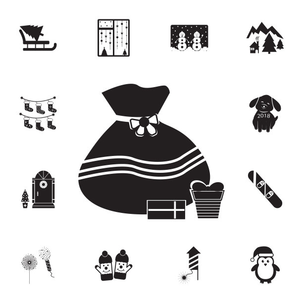 圣诞老人包图标。系列元素圣诞假日或新年图标。冬季优质平面设计收集图标，为网站，网页设计图片下载
