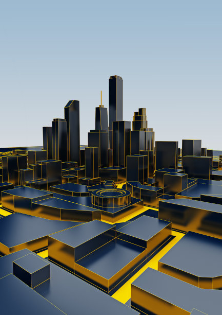 黑色的低聚城市与黄色的道路图片下载