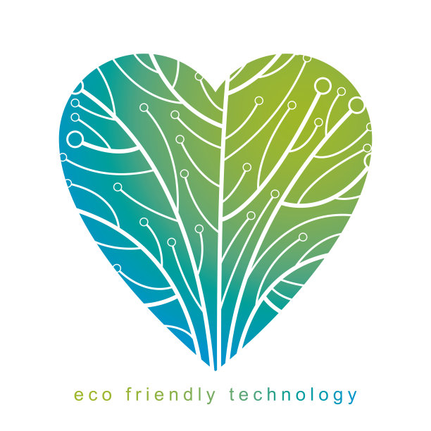 艺术矢量插图的数字树在爱的心的形状使用线网格作为分支。技术与自然平衡的概念。图片下载