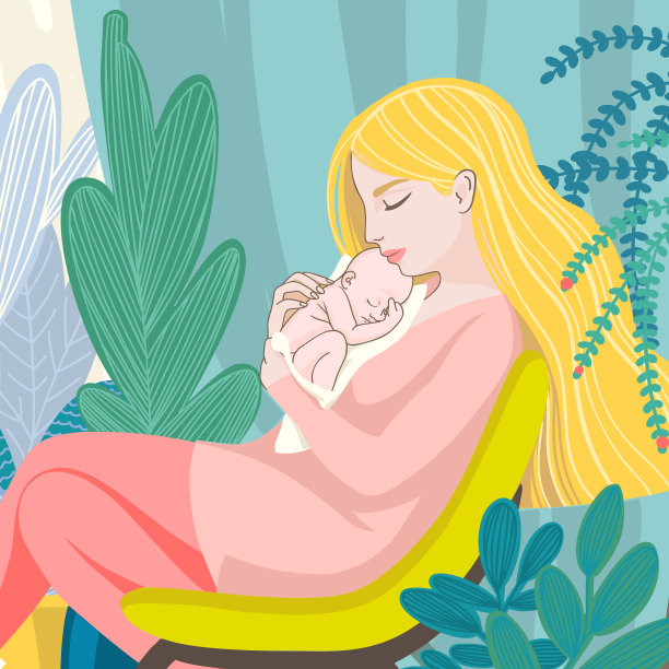 母亲和婴儿睡觉插图向量图片下载