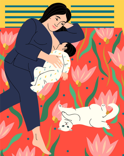 黑发母亲母乳喂养图片下载