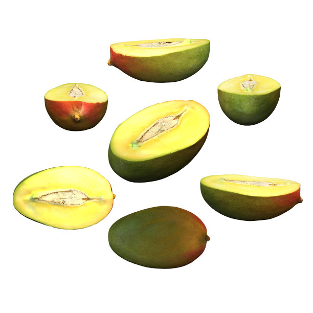 半芒果水果白色背景多角度3d渲染图片下载