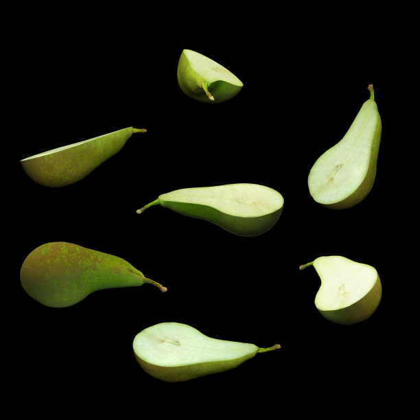 半长梨水果黑色背景多角度3d渲染图片下载