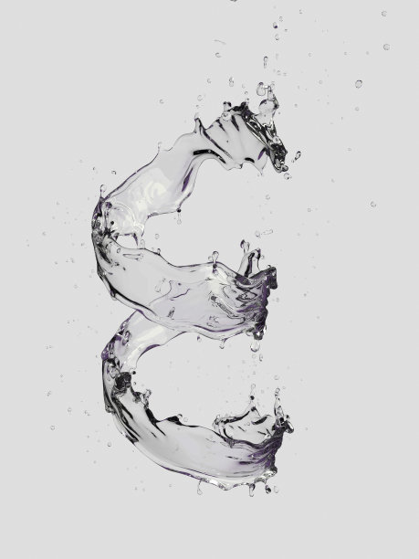 Liquit水看起来像字母e黑色背景3d渲染图片下载