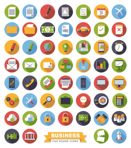 商业平面设计长阴影矢量图标图片下载