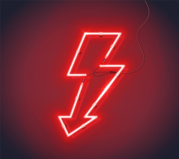 闪电的霓虹灯标志。矢量插图。闪电图标，能量的标志，闪电的打击图片下载