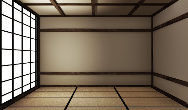 室内设计，日式客厅家庭非常豪华。三维渲染图片下载