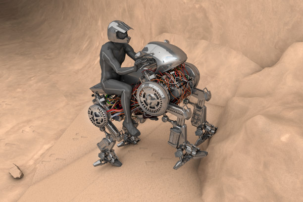 攀登火星机器人和宇航员图片下载