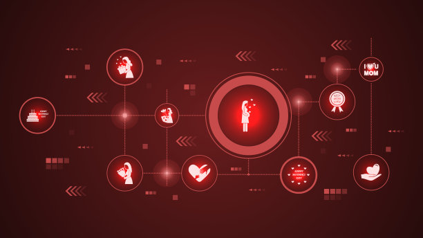 怀孕的母亲和心形图标。来自母亲节套装图片下载