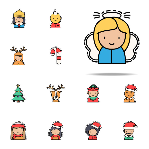 天使圣诞彩色图标。圣诞头像图标普遍设置为网络和移动图片下载