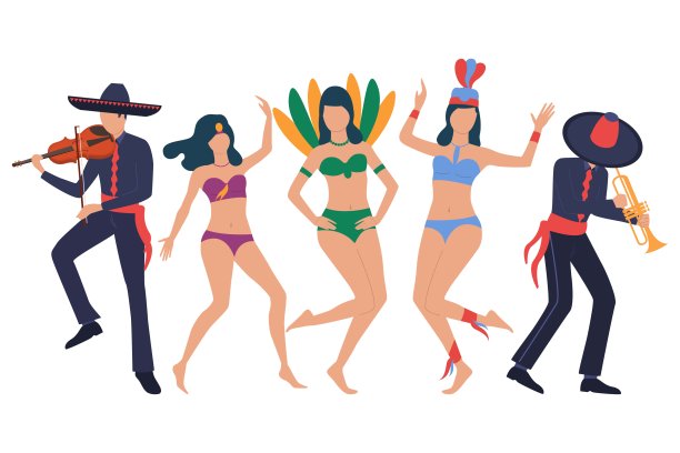 传统的拉丁表演。一群戴墨西哥宽边帽的男人图片下载