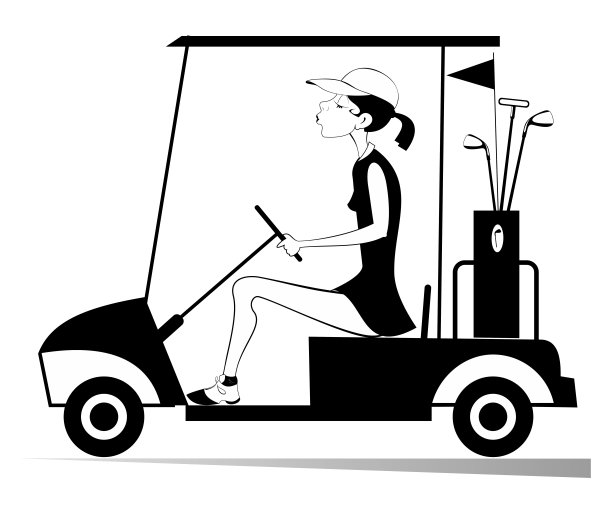 微笑的年轻女子骑着自行车去打高尔夫球孤立的说明图片下载