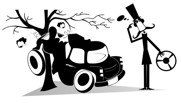 卡通长胡子男子陷入了交通事故的插图图片下载