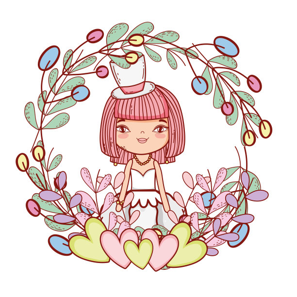 女孩穿着织锦裙，心和枝叶图片下载