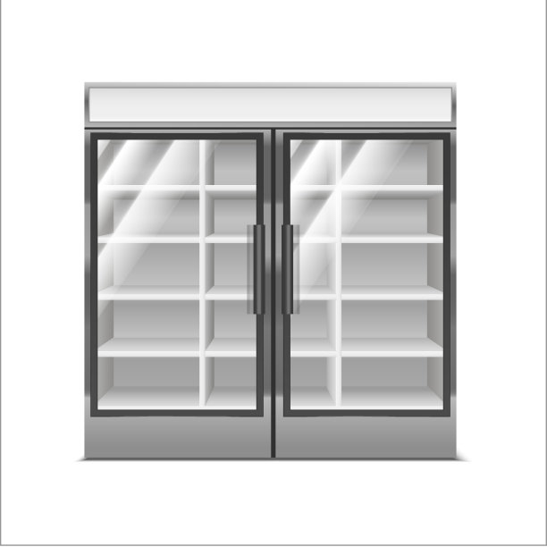 现实详细的3d灰色超市冰箱。向量图片下载