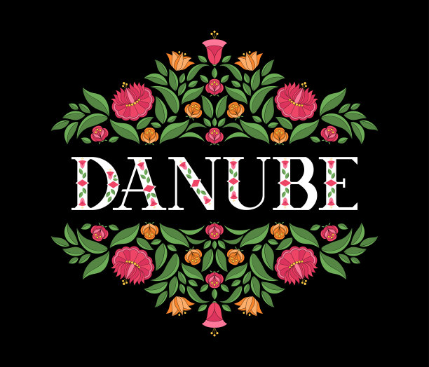 多瑙河，匈牙利插图矢量。背景与传统花卉图案从匈牙利刺绣花卉装饰设计。素材图片