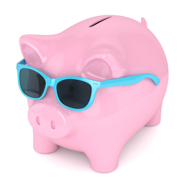 3d渲染的小猪银行与太阳镜在白色图片下载