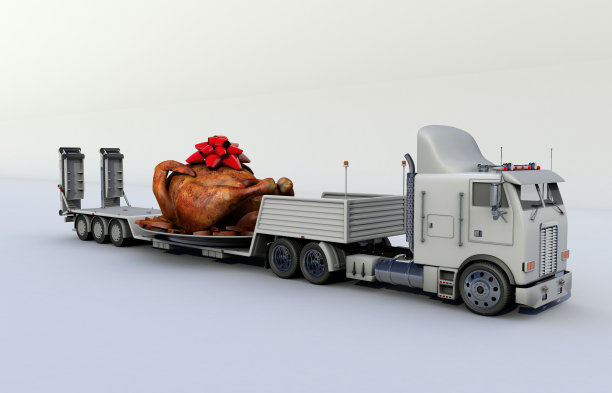 3D渲染的大规模圣诞火鸡交付的卡车图片下载