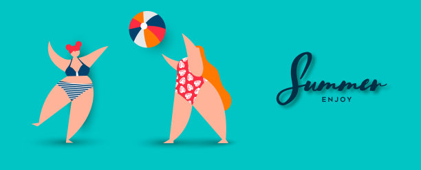 海滩上曲线女人的夏日横幅图片下载