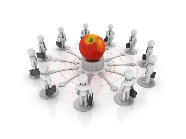 团队商务人员与苹果- 3D渲染图片下载