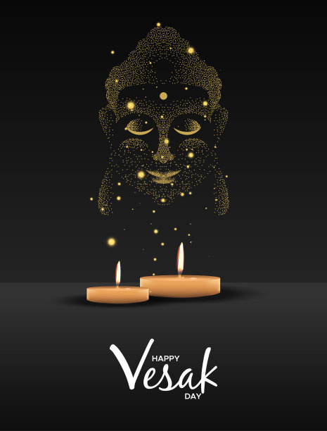 卫塞节贺卡蜡烛和金佛面图片下载