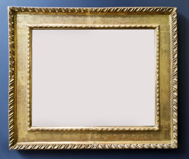 空的金色华丽的相框与蓝色的背景图片下载