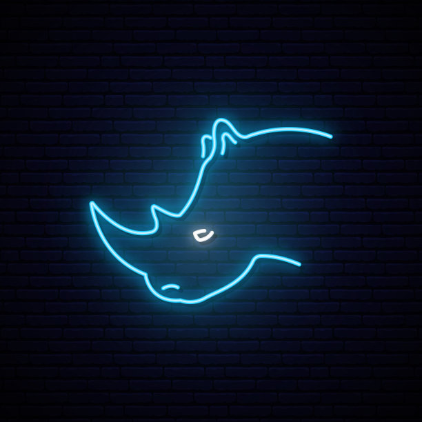 犀牛头霓虹灯。夜亮霓虹招牌。矢量插图。图片下载