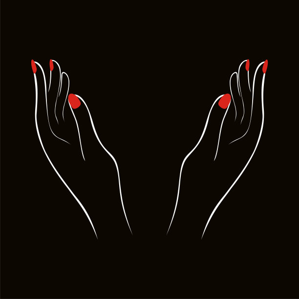 女性的手修指甲。黑色背景。矢量插图。图片下载