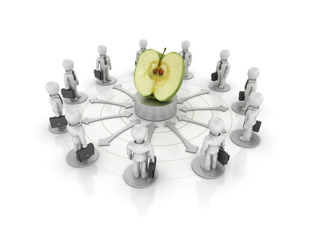团队商务人员与苹果- 3D渲染图片下载