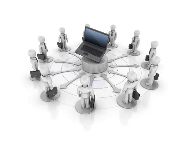 团队商务人员与电脑笔记本电脑- 3D渲染图片下载