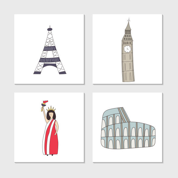 一套插图卡可爱和有趣的手绘城市景观。矢量插图。图片下载